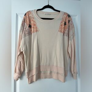 Free People Peach Long Wide Sleeve Bandana Style Blouse - XS